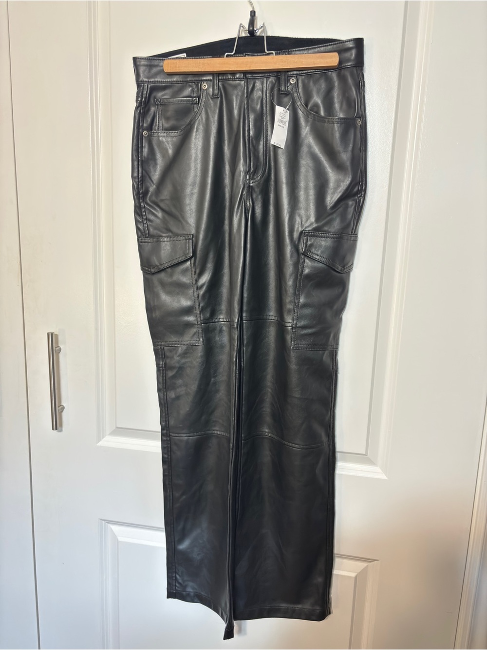 GAP Black Faux Leather Straight Leg Cargo Jeans
